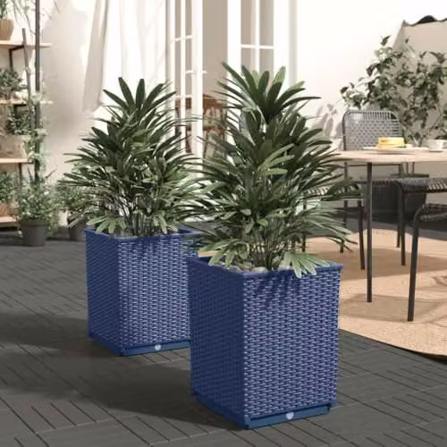 vidaXL Set of 2 Polypropylene Planter Tubs in Blue and Grey, W/D/H: 30 x 30 x 37 cm – 2