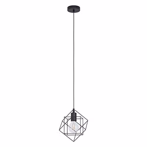 Loops Black Metal Cube Hanging Ceiling Pendant Light with Adjustable Height and E27 Socket