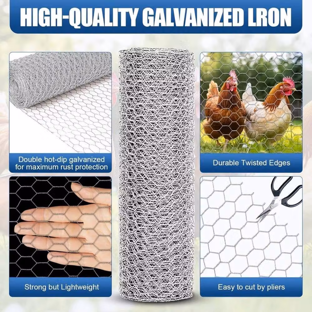 SPETLEK Silver Galvanised Steel Chicken Wire Mesh Fencing, H: 120 cm, L: 10 m – 2