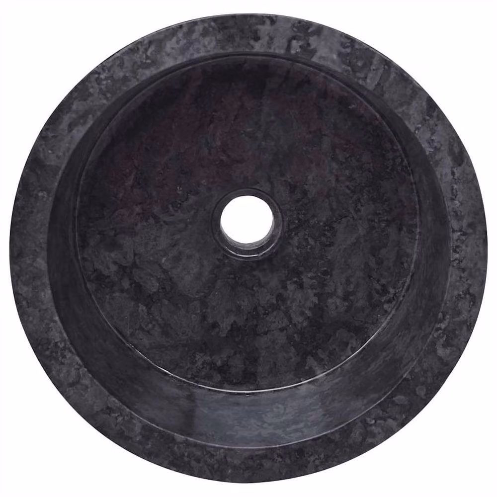 Berkfield Home Black Marble Round Sink W: 40 cm, D: 40 cm, H: 15 cm – 3