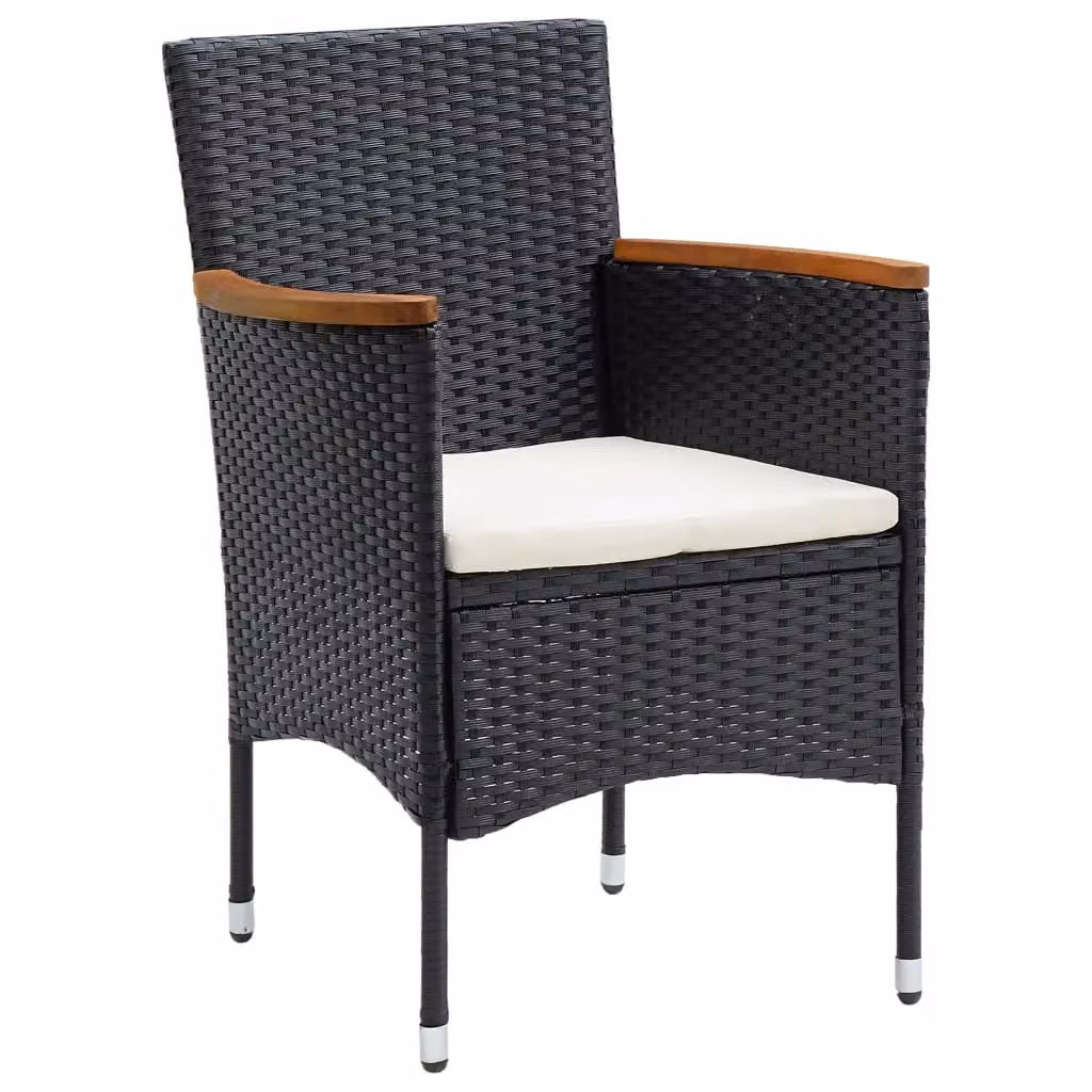 Berkfield Home Garden Set of 4 Black Poly Rattan Dining Chairs with Cushions – 2
