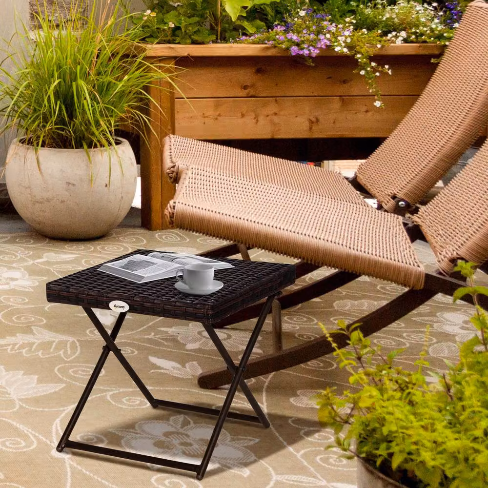 ERGOVEXA Folding Brown Polyrattan Garden Coffee Table, W/D/H: 40 x 40 x 40 cm – 4