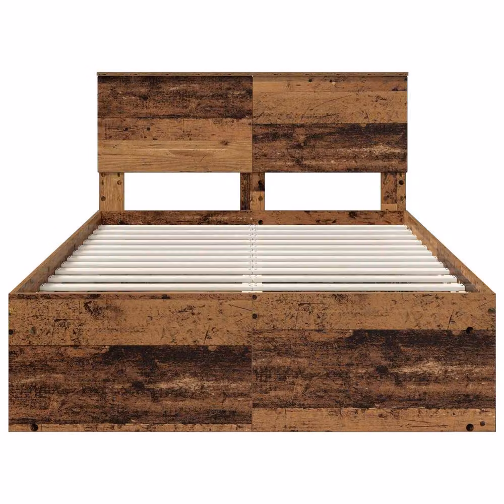 Berkfield Home Bed Frame with Headboard in Old Wood Brown, W/D/H: 120 x 190 cm – 3