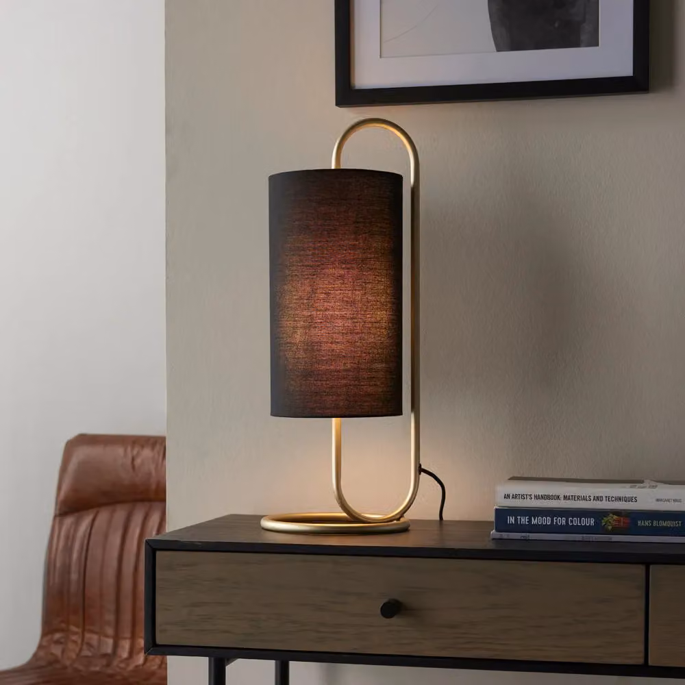 Loops 2 Pack Modern Antique Brass Oval Table Lamps with Black Fabric Shades – 3
