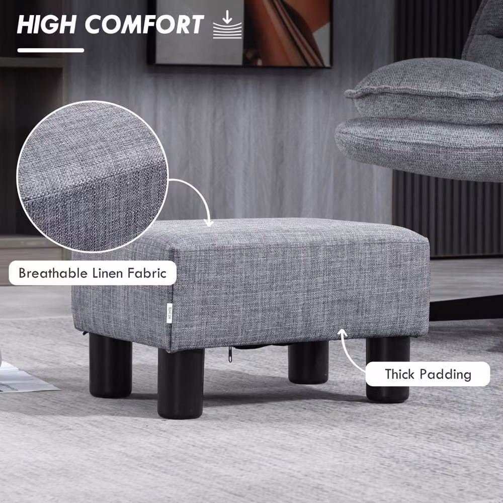 Wyld Haus Nekael Grey Linen Look Rectangular Compact Footstool – 4