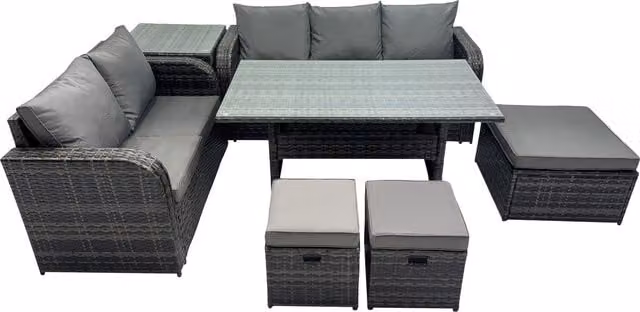 Fimous 8-Seat Outdoor PE Rattan Garden Furniture Set in Dark Grey Mixed