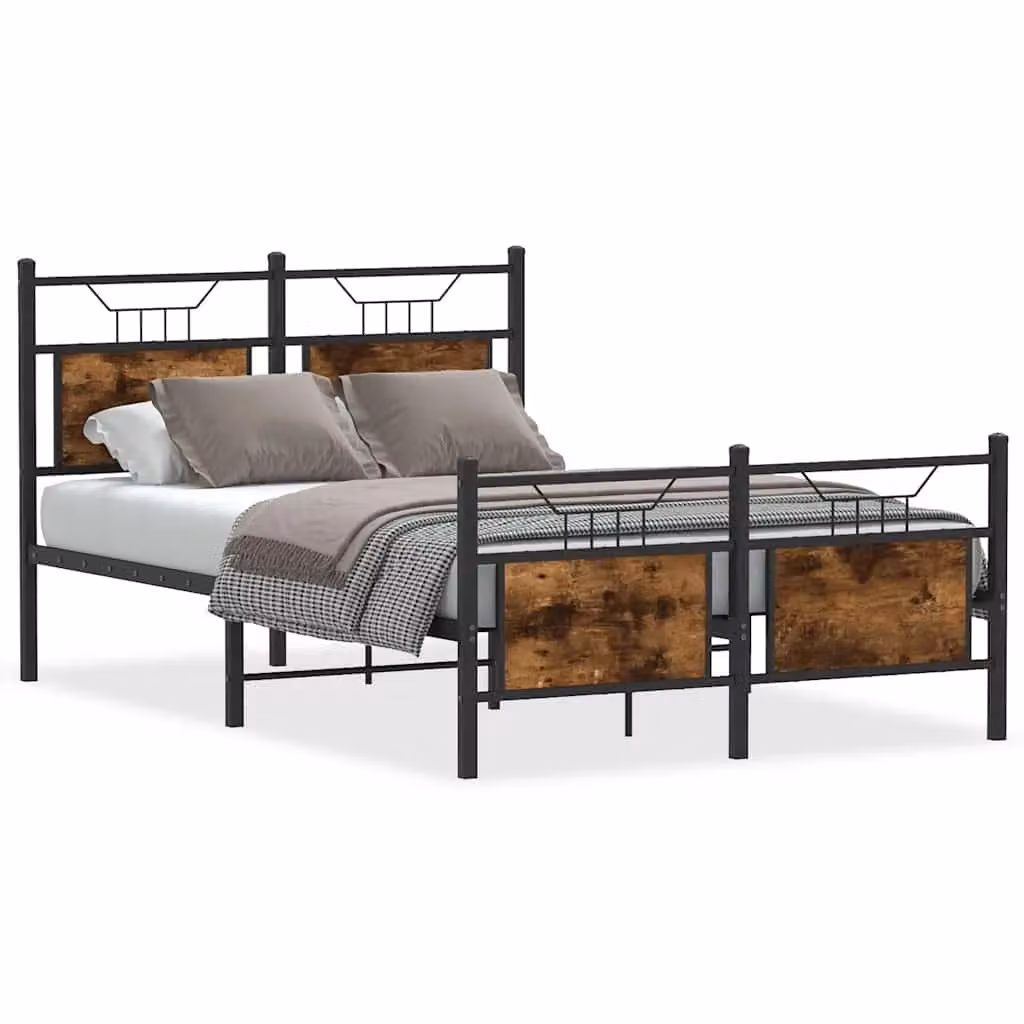 Berkfield Home Small Double Bed Frame in Smoked Oak and Brown Engineered Wood, W/D/H: 120 x 200 cm – 2