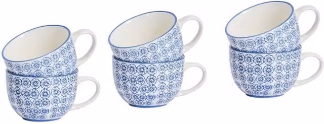 Kelvenix Set of 6 Blue Floral Porcelain Cappuccino Cups, 250ml each – 1