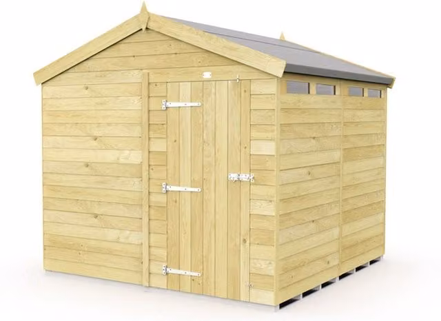 Buttercup Farm Apex Security Wooden Shed in Brown with Single Door, W231 x D243 x H217 cm