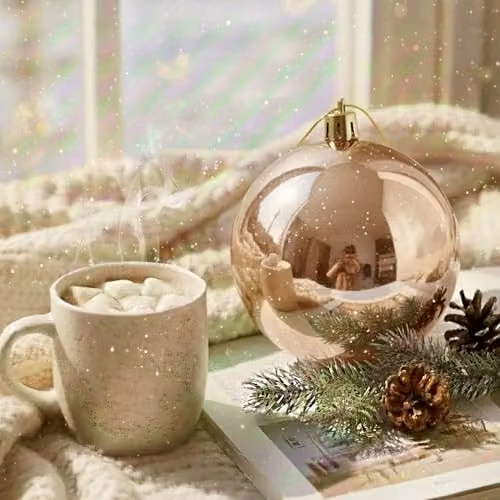 Shatchi Round Plastic Christmas Bauble in Gold and Beige, Diameter: 20 cm – 2