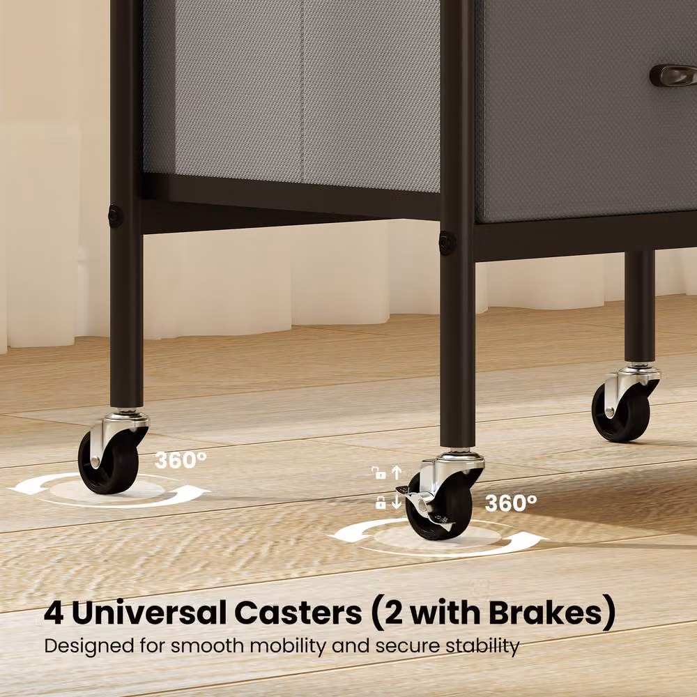 Costway Rolling Utility Storage Cart and Mobile Printer Stand with Shelves and Drawers in Brown – 4