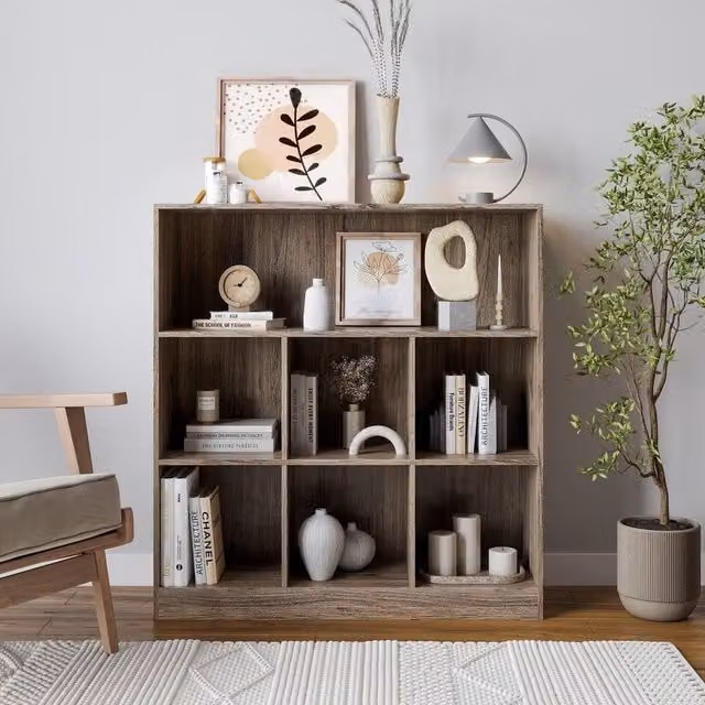 URBNLIVING Modern 7 Cube Wooden Bookcase in Anthracite Oak