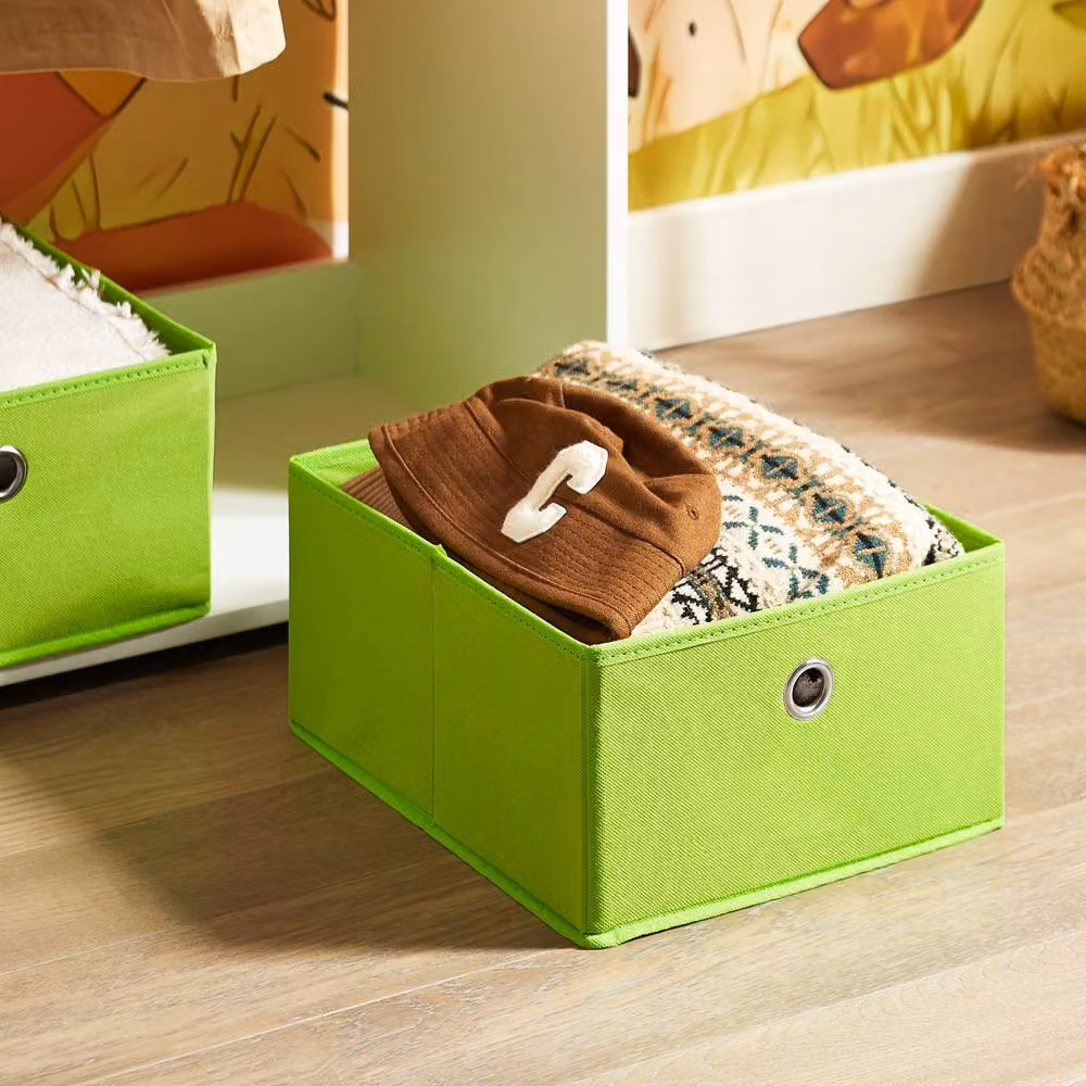SoBuy Mobile Kids Wardrobe with Wooden Rail and Fabric Bins in White and Green, W/D/H: 60.0 x 110.0 x 40.0 cm – 6