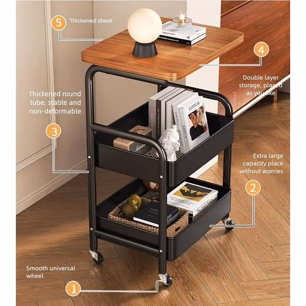 KORVIXA Black 3 Tier Rolling Utility Cart Table with Castors, W/D/H: 30 x 30 x 30 cm – 2