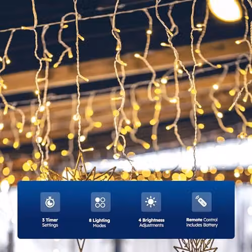 Desiretech LED Plug-in Christmas String Lights in Warm White, 20m with 200 LEDs, Waterproof with Remote Control, Timer and Dimmable Settings – 2