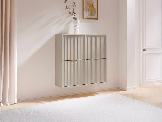 Vente-unique FRALYN Modern Shoe Cabinet with 4 Tilting Compartments in Beige and Gold, W/D/H: 80 x 25 x 80 cm
