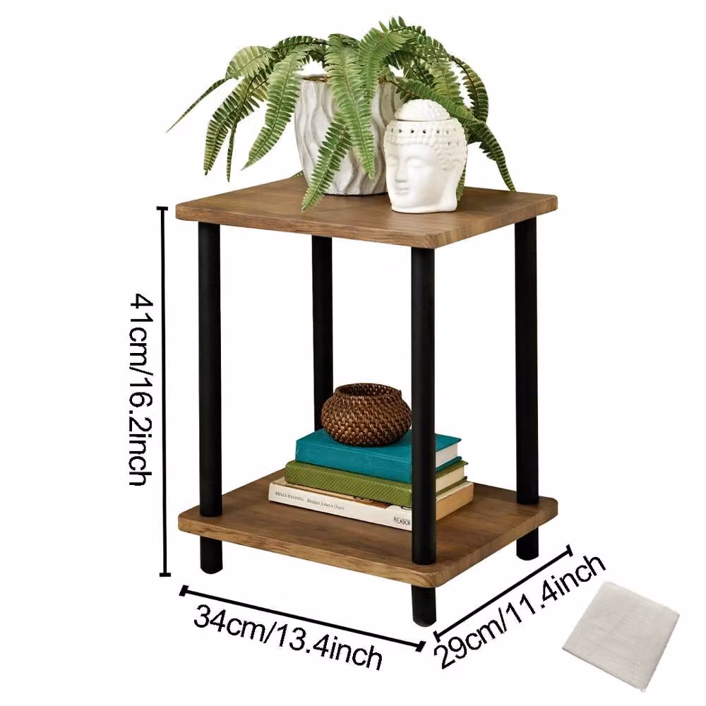 FORGEVIO Small 2-Tier Oak Finish Side Table with Shelf in Brown – 2
