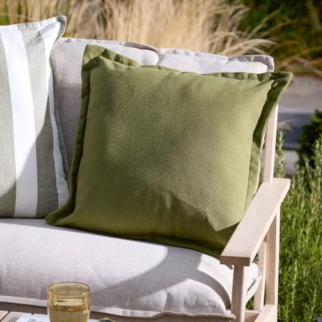 Holmfirth Canvas Outdoor Square Cushion in Green Cotton