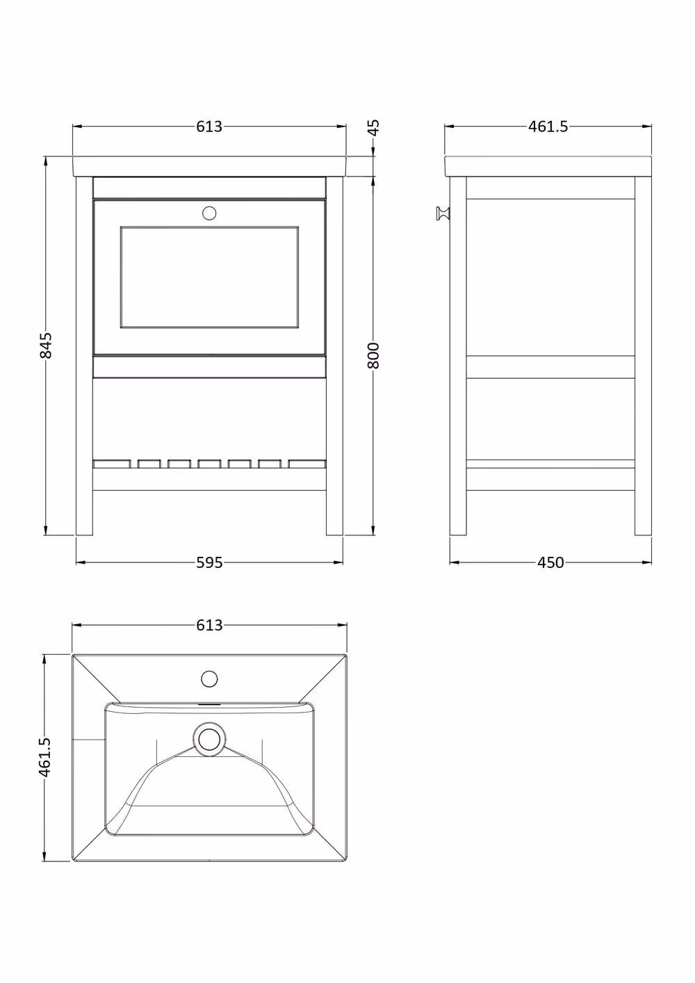 Balterley Coppenhall Modern Green Bathroom Vanity Unit with Basin, 1 Drawer and Open Shelf, W/D/H: 61.3 x 46.2 x 84.5 cm – 2