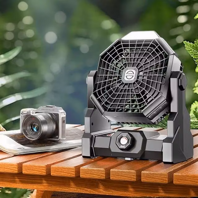 Leaper Rechargeable Mini Portable USB Outdoor Camping Tent Fan with Light in Black