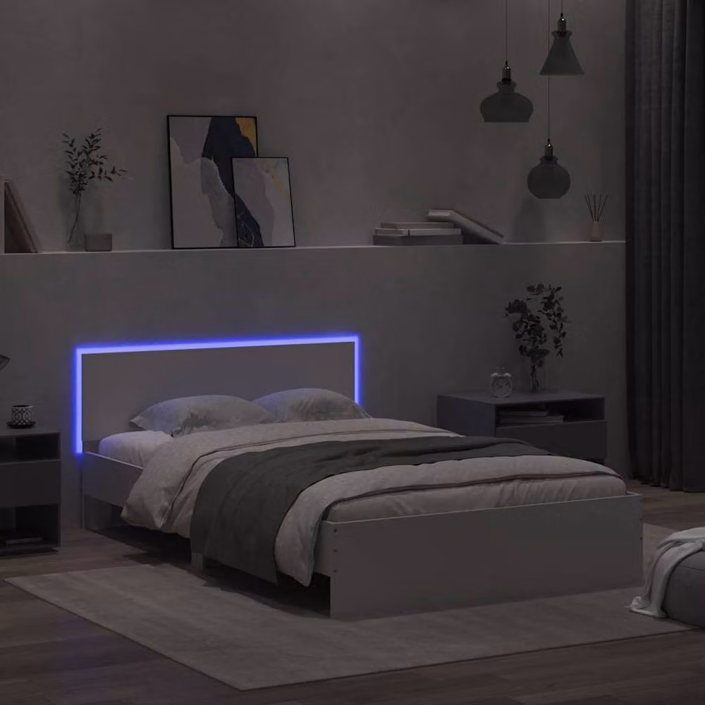 Berkfield Home Modern Bed Frame with Headboard, LED Under-Bed Lighting and USB Charging Port, White, W: 140 cm, D: 200 cm – 2