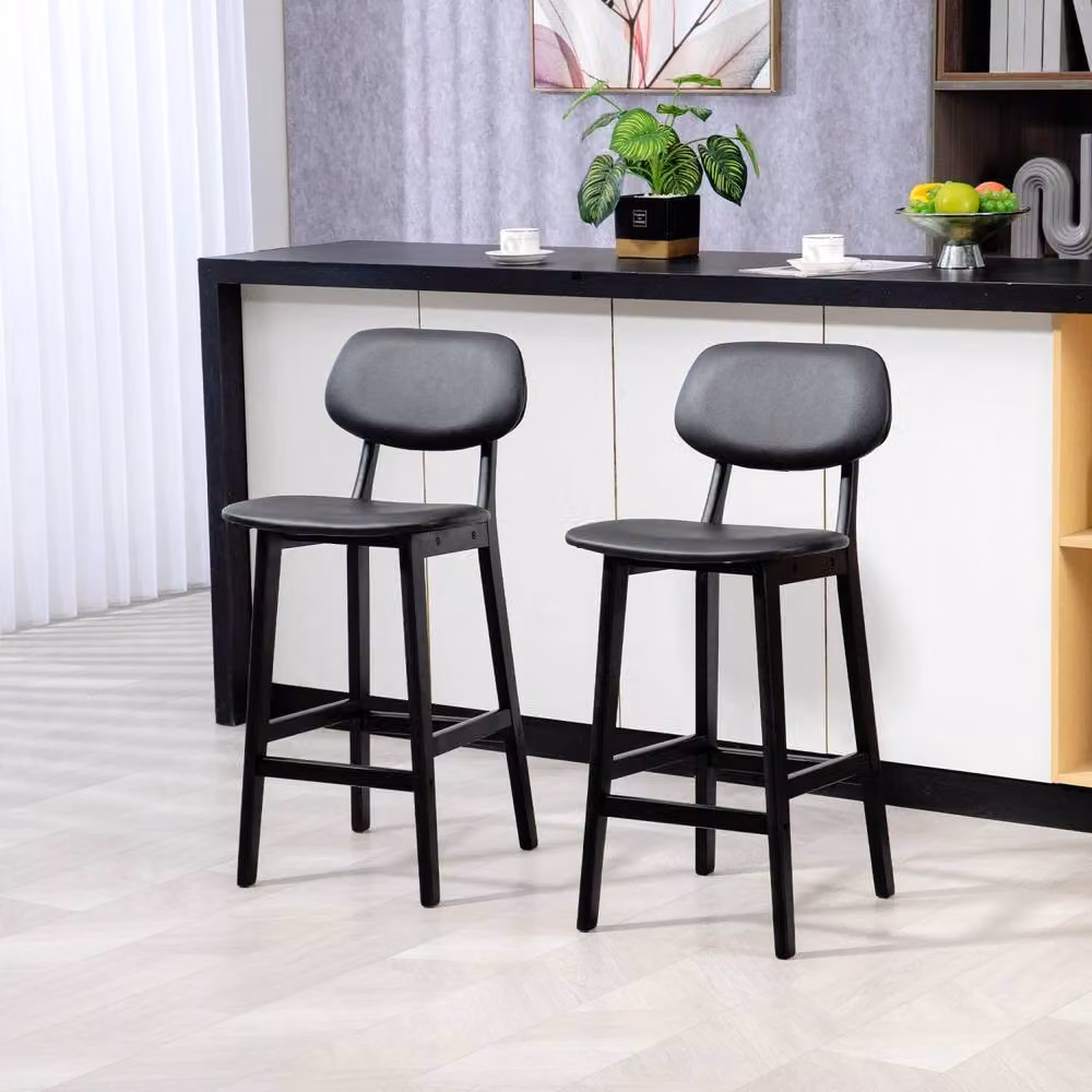 Wyld Haus Resono Set of 2 Black Solid Wood Bar Stools with Faux Leather Seats – 3