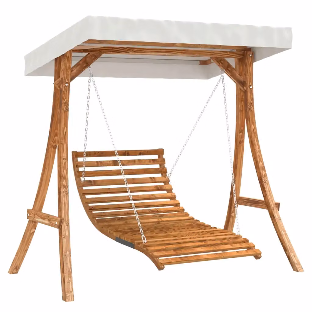 Berkfield Home Swing Bed with Canopy in Brown Solid Spruce with Teak Finish – 2
