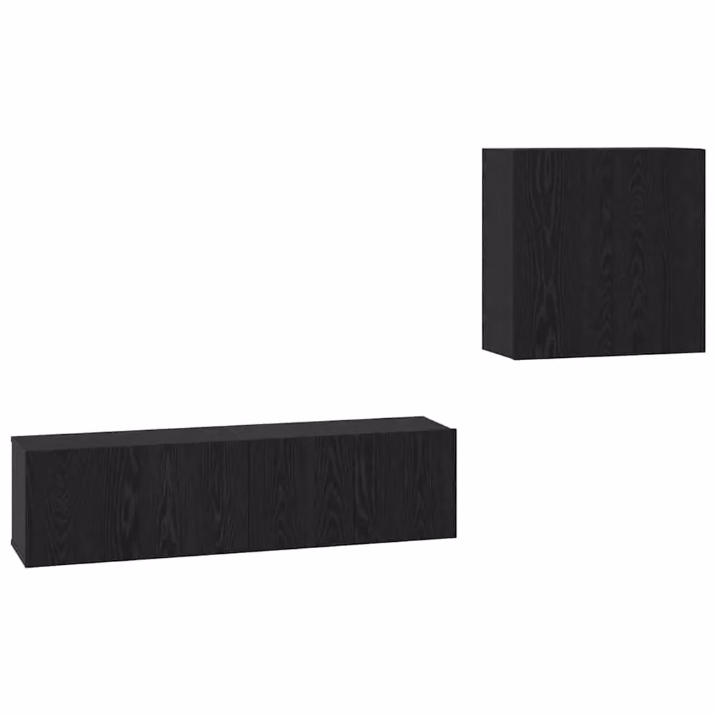 Berkfield Home 4-Piece Modern Wall-Mounted TV Cabinet Set with Lowboard, Shelves and Hinged Doors in Black Oak, W/D/H: 120 x 30 x 30 cm – 2