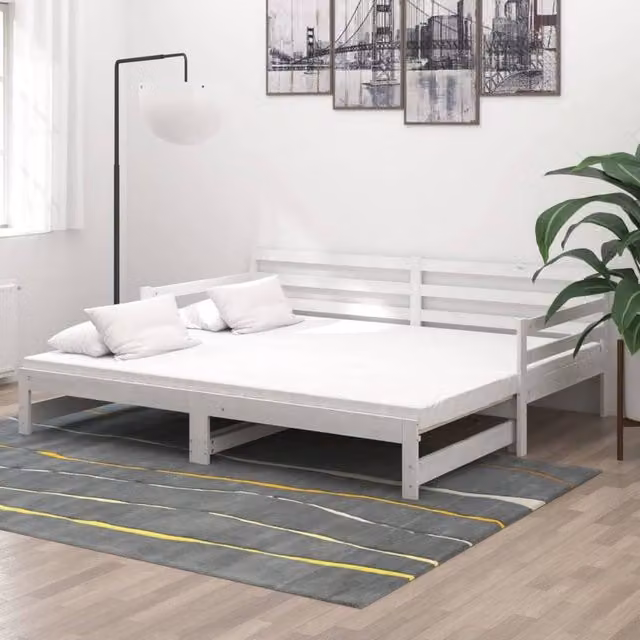 Berkfield Home White Solid Pinewood Pull-out Day Bed with Drawers – 1