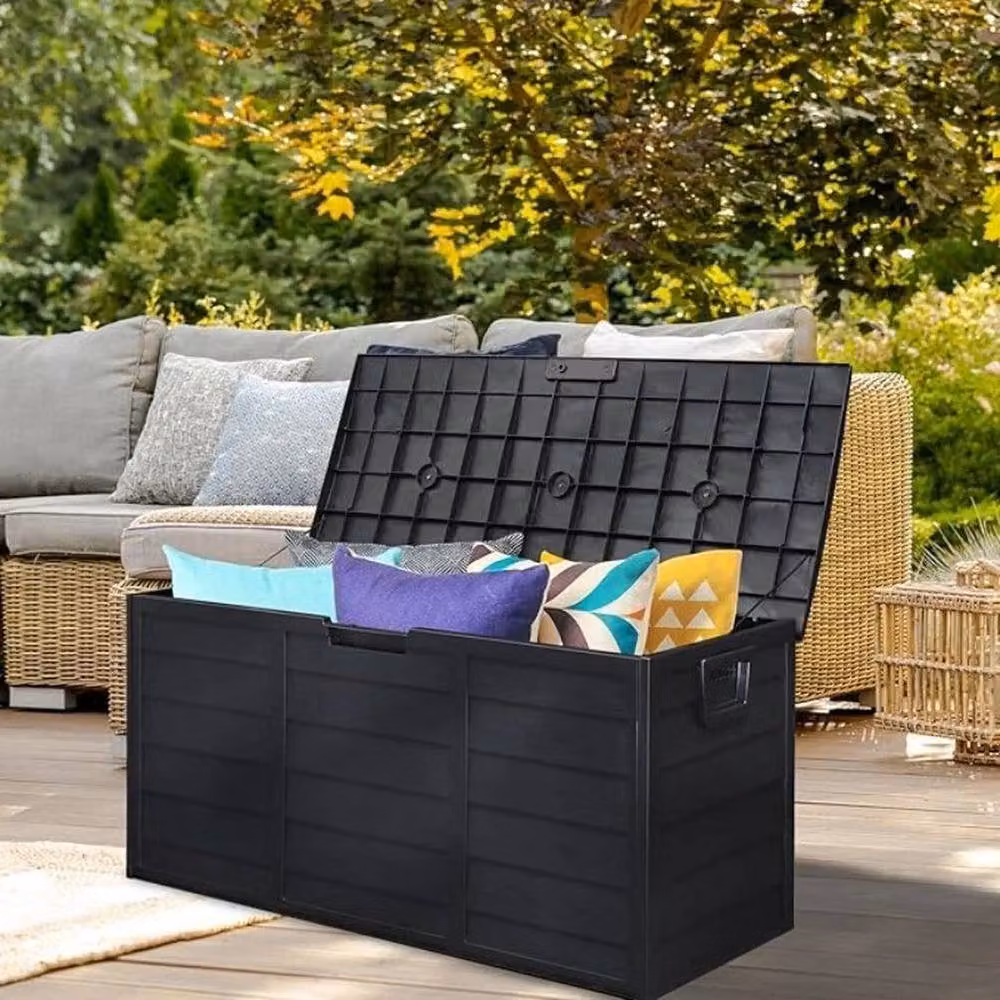 KORVIXA Black Plastic Outdoor Storage Box for Garden and Terrace – 4