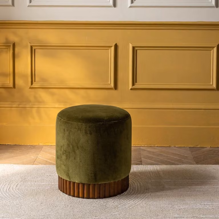 Atkin and Thyme Holborn Cylindrical Velvet Footstool in Green
