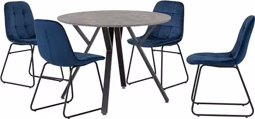 Seconique Athens Round Dining Table Set with 4 Lukas Chairs in Concrete and Blue – 1