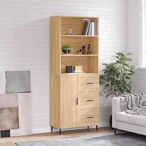 vidaXL Modern Sonoma Oak Highboard Sideboard with Drawers and Shelves, Brown – 2