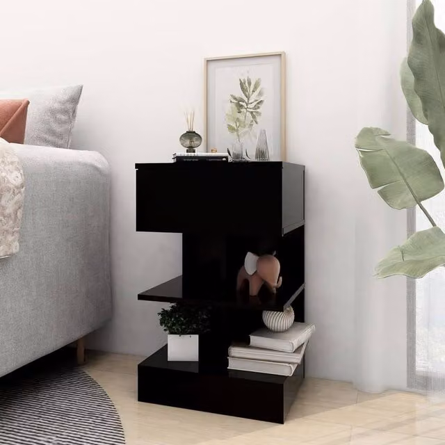 Berkfield Home Beautiful Bedside Cabinet in Black, W/D/H: 40 x 35 x 65 cm