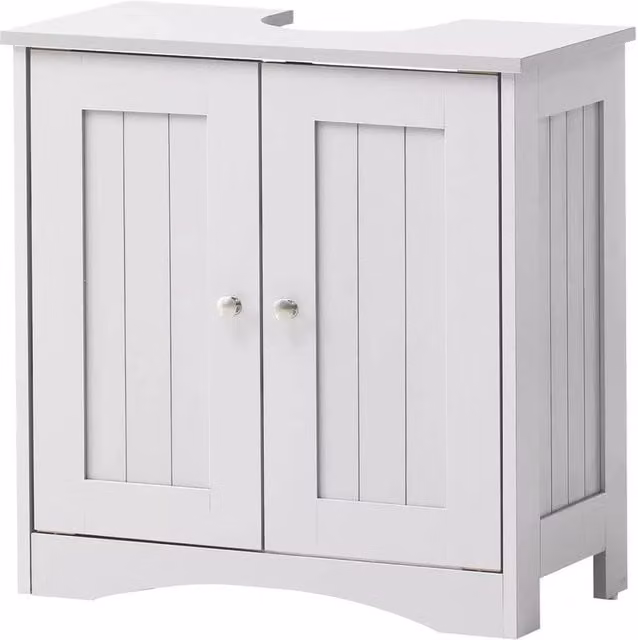 FORGEVIO White Freestanding Under Sink Bathroom Storage Cabinet with Hinged Doors and Internal Shelves