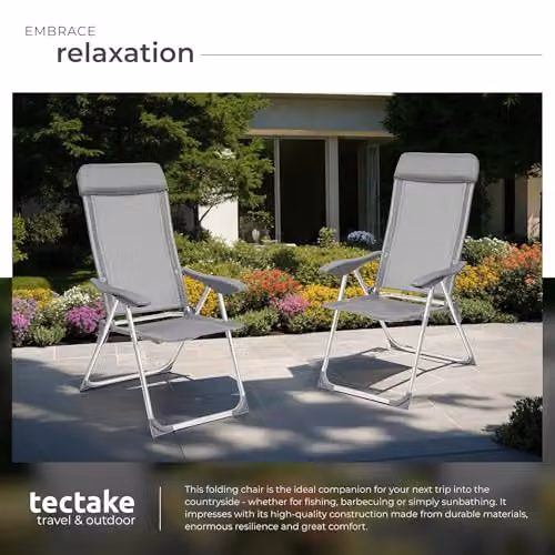 tectake Set of 4 Grey Folding Aluminium Garden Chairs with Adjustable Headrests – 5