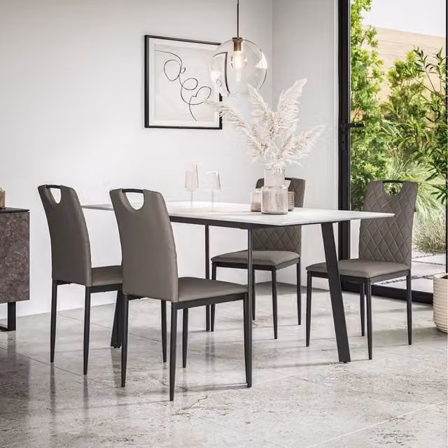 More4Homes Haydon Extending Marble Effect Dining Table and 6 Monza Faux Leather Chairs Set in Grey