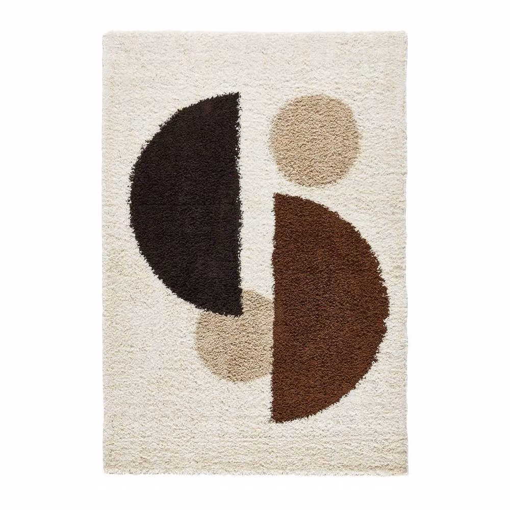 Sweek Shaggy Indoor Rug with Geometric Circular Patterns in Beige, Brown and Black, W/D: 160 x 120 cm – 2