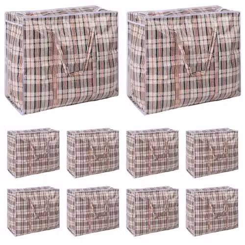 OHS Set of 10 Extra Large Laundry and Storage Bags with Zips and Handles, Grey – 1