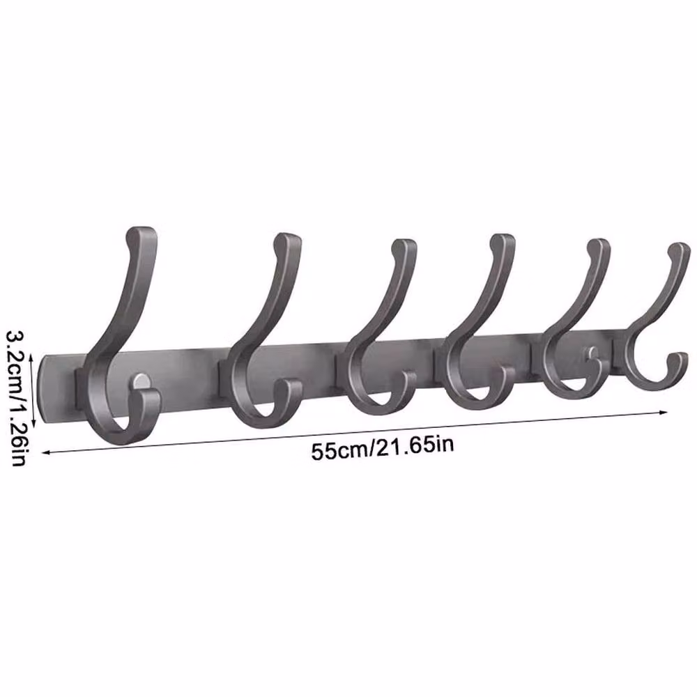 EONLION 6-Row Wall Mounted Metal Coat and Key Holder Rack in Matt Grey, Width: 50 cm – 2