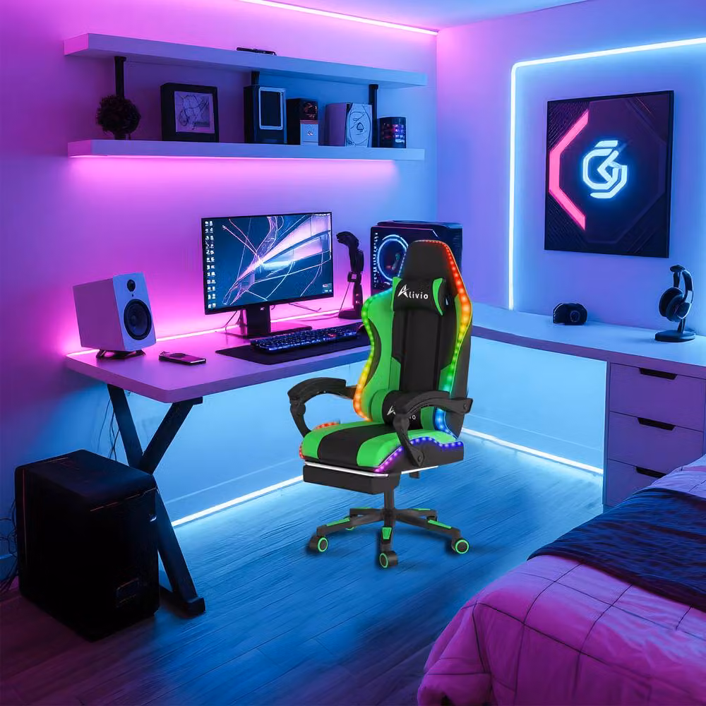 Alivio Wireless RGB LED Gaming Chair in Green with PU Leather and App Control – 6