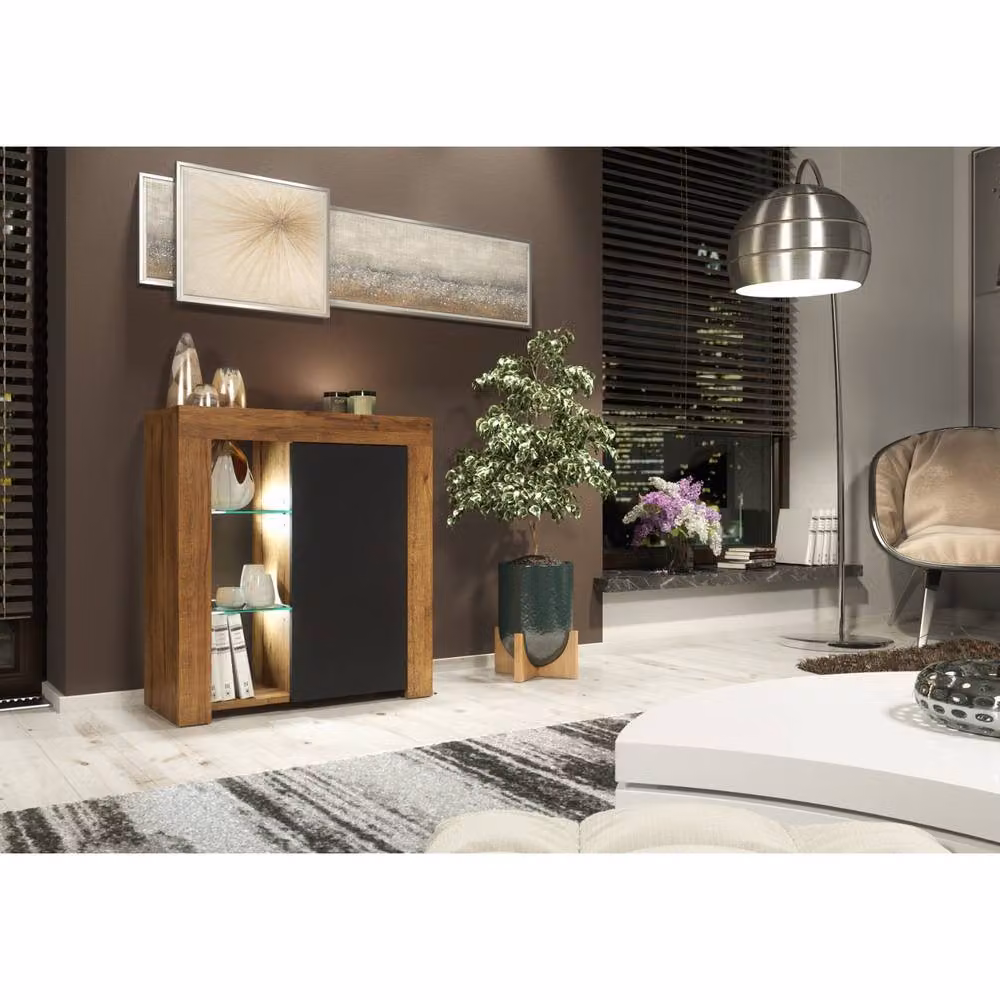 Mex Furniture LTD Serene Sideboard in Dark Oak and Black Matt with Integrated LED Lighting, W/D/H: 83 x 35 x 75 cm – 3