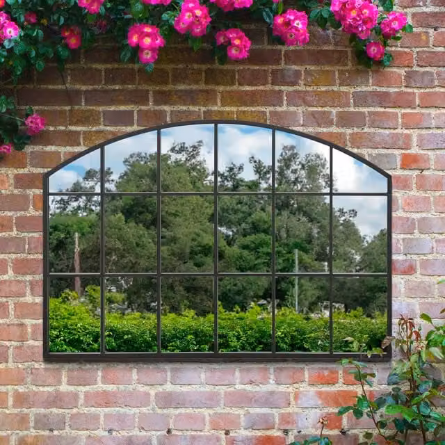MirrorOutlet Arcus Overmantle Arch Wall Garden Mirror in Black, Width: 75 cm