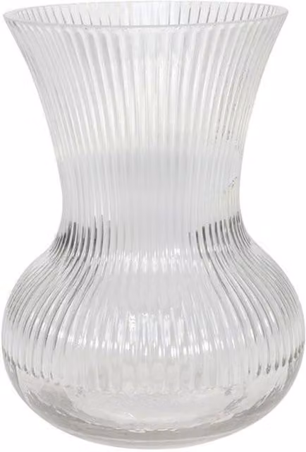 Kingsbury Gifts Ribbed Hand Tie Glass Vase, Clear, Height: 19.5 cm