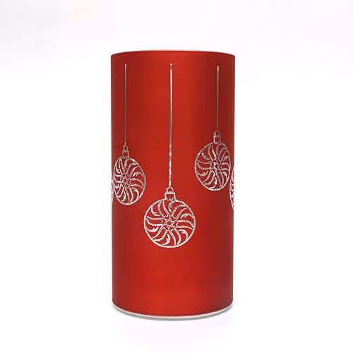 Shatchi Red and Gold Christmas Decorated Etched Glass Vase Table Lamp with LED Fairy Lights, Height: 22 cm – 2