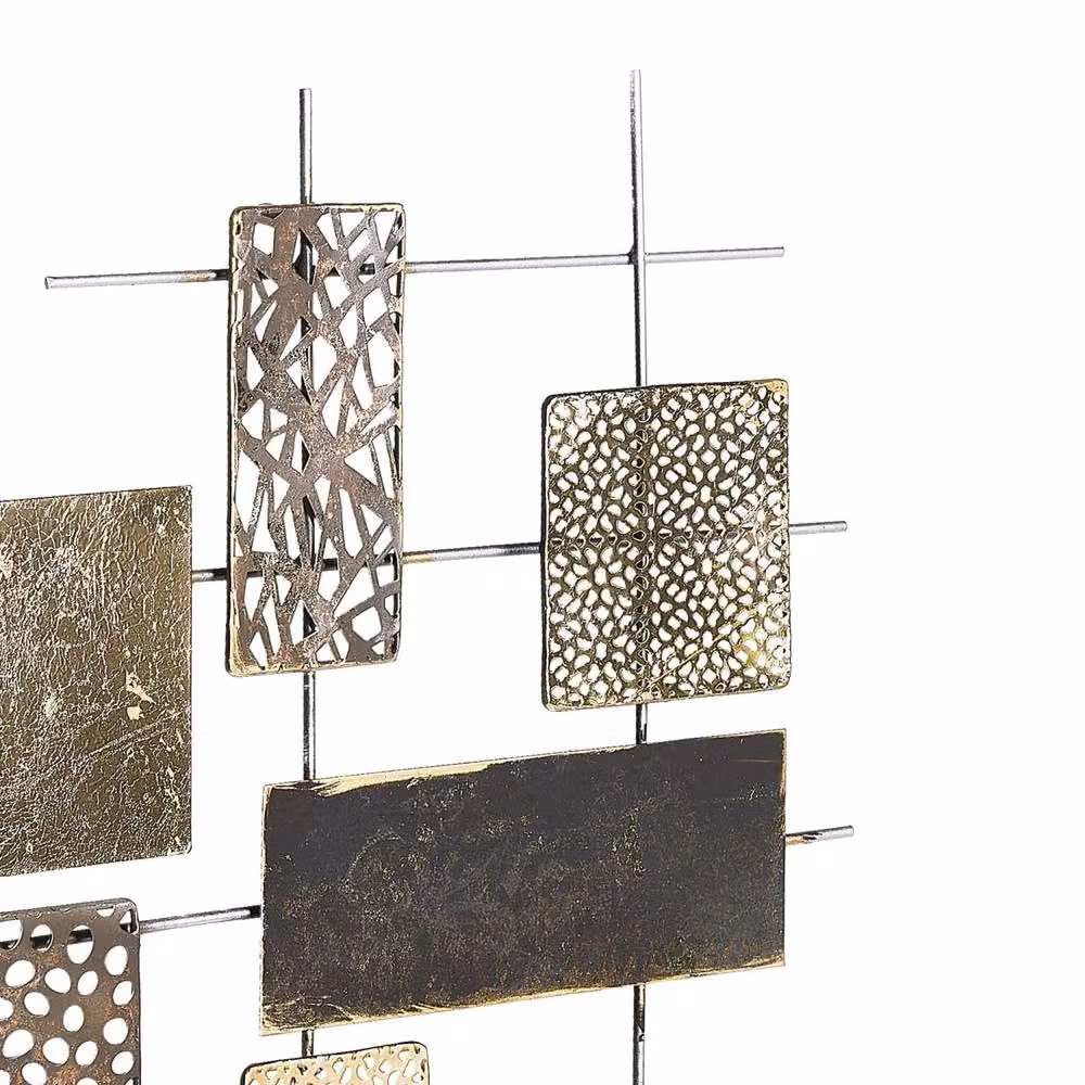 Wyld and Coco Geometric Gold and Silver Metal Abstract Wall Art W: 90 cm, H: 50 cm – 3