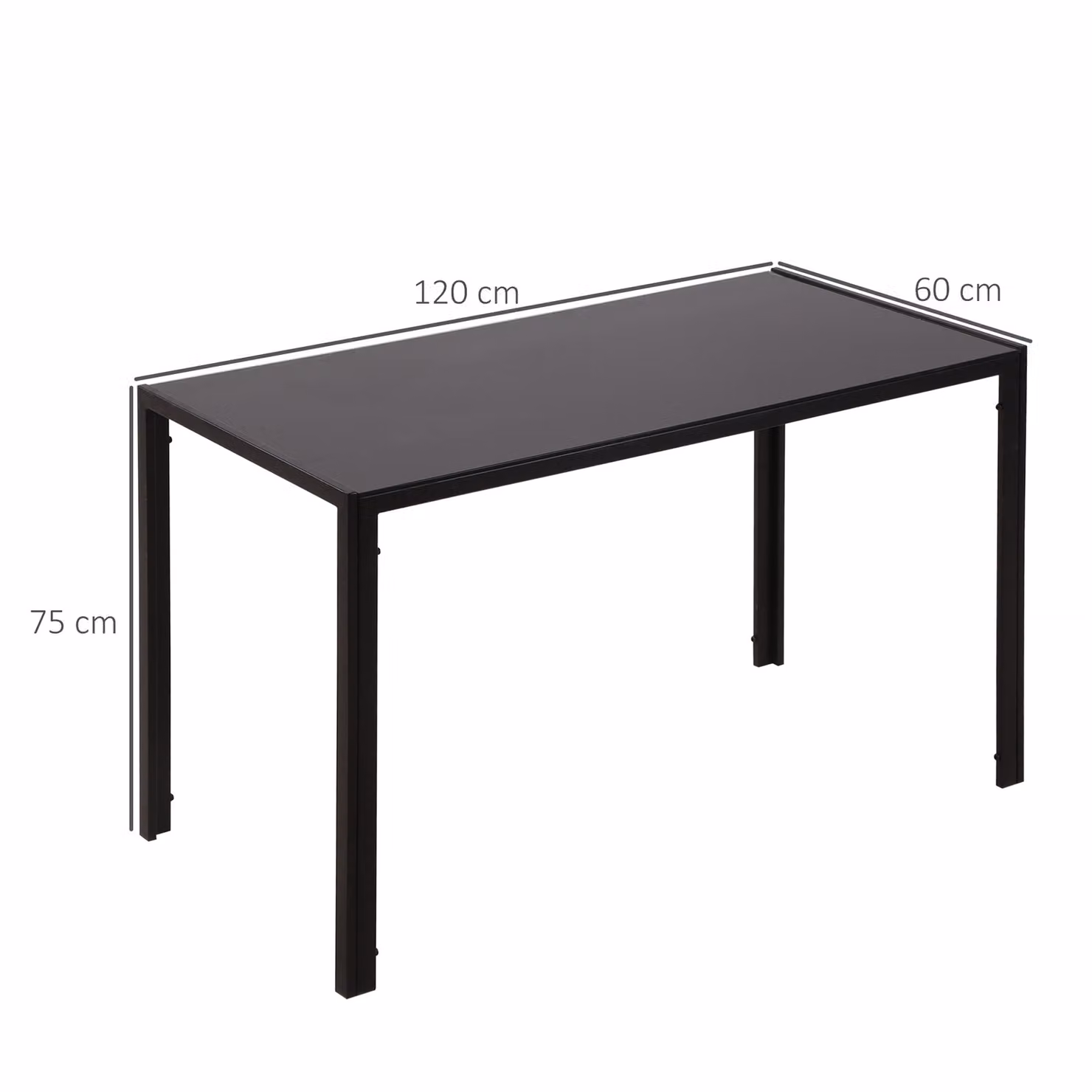 HOMCOM Modern Rectangular Dining Table for 4 People with Black Glossy Tempered Glass Top and Metal Legs – 3