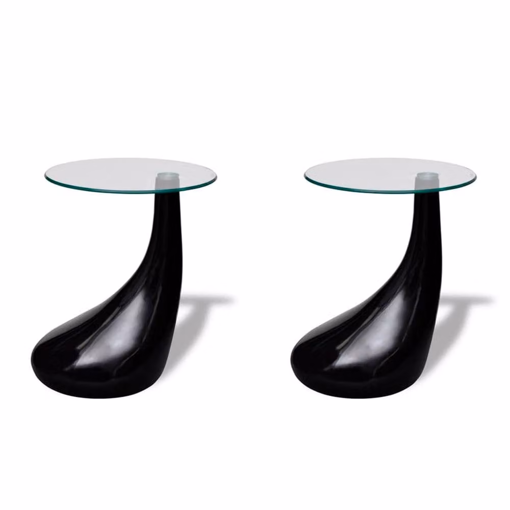 Berkfield Home Set of 2 Modern High Gloss Black Coffee Tables with Round Glass Tops – 2