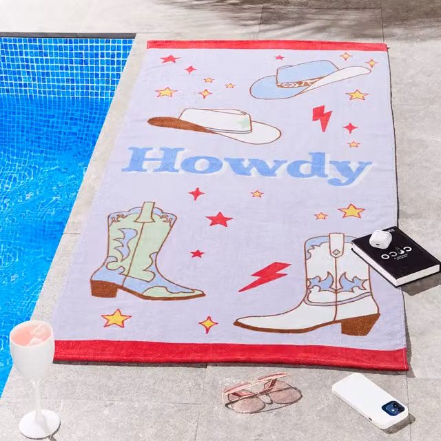 Sassy B Howdy Cowgirl Absorbent Cotton Beach Towel in Lilac Purple