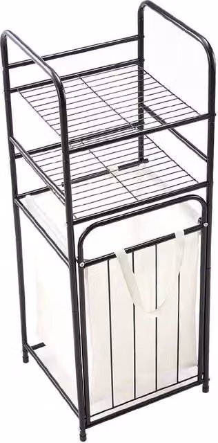 NESTLUNE 3-Tier Metal Laundry Basket Storage Shelf for Bathroom in Matt Black